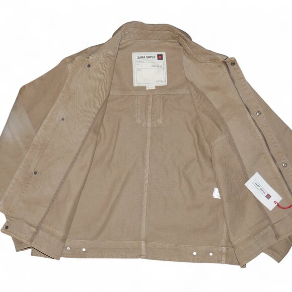 Zara SRPLS Denim Worker Jacket Men's Size XL in Distressed Khaki/Tan NWT - Picture 5 of 16